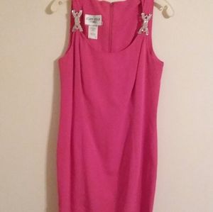 Vintage Fuschia cocktail sheath dress w/rhinestone